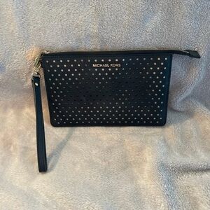 Michael Kors Navy Perforated Wristlet Clutch